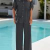 Two Piece Sets for Women Summer Outfits 2025 Dressy Casual Half Sleeve Button Down Shirt Wide Leg Pants Lounge Set
