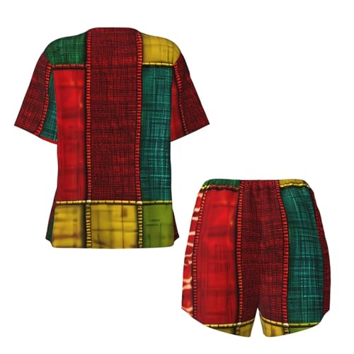 African Style Patchwork 1 Print Cute Short Sleeve Pajama Set For Women Casual Loungewear With Pockets Four Seasons