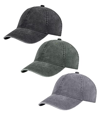 3 Pack Vintage Washed Cotton Adjustable Baseball Caps for Men Women Unstructured Low Profile Dad Hat