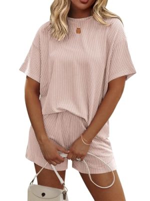 Womens Pajama Sets Short Sleeve Lounge Sets 2 Piece Pjs Tops and Shorts Outfits Matching Loungewear with Pockets