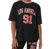Girl's Letter Print Drop Shoulder Tee Tops & Biker Shorts 2 Piece Causal Summer Workout Outfits Set