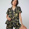 Women’s Silk Satin Pajama Set, Short Sleeve Button Down 2 Piece PJs with Shorts, Cozy Loungewear & Matching Holiday Pajamas