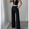 Women's Summer 2 Piece Outfits Halter Crop Tops and Wide Leg Pants Business Casual Sets