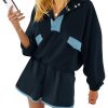 Womens 2 Piece Sets Sweatsuits Casual Half Button Color Block Sweatshirts Running Shorts Tracksuits Fall Outfits