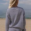 Women's Striped 2 Piece Lounge Set Casual Long Sleeve T-Shirt Drawstring Wide Leg Pants Matching Pajamas Set