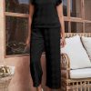 2 Piece Sets Outfits for Women V Neck Collared Ruffle Short Sleeve Polo Shirts Quarter Zip Pullover Tops Lounge Set