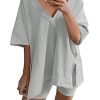 2 Piece Outfits for Women Reversible Oversized T Shirt Biker Shorts Sets Workout Tracksuit