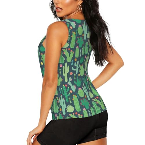 Cute Cactus Seamless Illustration Print Women's Workout Tank Top Quick-Drying Activewear Summer Fitness Outdoor