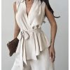 Women's Suit Pants Set 2 Piece Summer Outfit Wrap V Neck Belted Top and Pants Business Casual Clothes