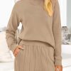 Women's Fall 2 Piece Sweater Set Long Sleeve Knit Pullover Tops High Waist Pleated Wide Leg Pants Lounge Sets