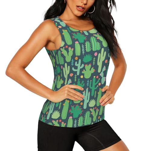 Cute Cactus Seamless Illustration Print Women's Workout Tank Top Quick-Drying Activewear Summer Fitness Outdoor