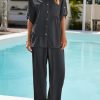 Two Piece Sets for Women Summer Outfits 2025 Dressy Casual Half Sleeve Button Down Shirt Wide Leg Pants Lounge Set