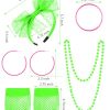 80s Women Costume Set, Lips Print off Shoulder T-shirt, Geometric Legging Pants Earring Necklace Gloves Bracelet