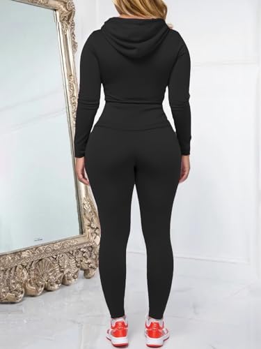Women 2 Piece Outfits Casual Workout Sets Bodycon Tracksuit Zip Up Long Sleeve Hoodle Jacket Jogger Pants Set