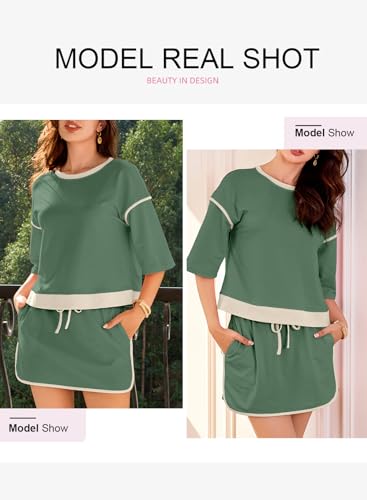 Women's 2 Piece Sets Summer Casual Short Sleeve Tops Matching Drawstring Mini Skirt Going Out Lounge Outfits