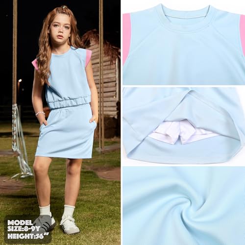 Girls 2 Pieces Tracksuit Summer Fall Crewneck Crop Tops and Skirts Pocketed Kids Casual Skort Sets