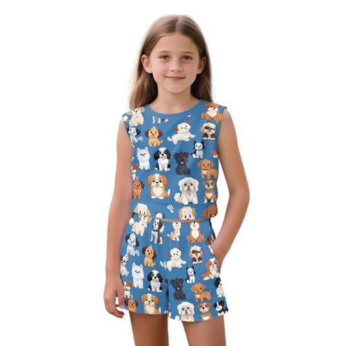 Girls 2 Piece Summer Outfits Tank Top and Shorts Set with Pocket for Workout Beach Vacation