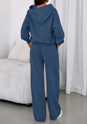 Womens Sweatsuits 2 Piece Set 2025 Casual Winter Long Sleeve Hoodie Loose Wide Leg Sweatpants Fall Tracksuit