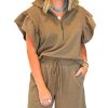 Two Piece Sets for Women Summer Outfits Ruffle Cap Sleeve Zip Top Wide Leg Pants Lounge Set Tracksuits