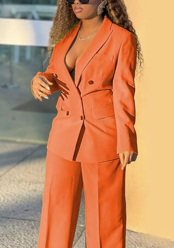 Pants Suits for Women Dressy 2 Piece Business Casual Outfits Double Breasted Blazer Wide Leg Pants Set Office Work
