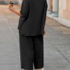 Women's Plus Size 2 Piece Outfits 3/4 Batwing Sleeve Capelet Crew Neck Pullover Top Wide Leg Pants Lounge Set
