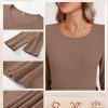 3 Pack Women's Ribbed Long Sleeve Tops, Crew Neck Slim Fit Undershirts Knit Basic Casual Stretch Layering Tee Shirts
