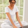 Ekouaer Women's 2 Piece Lounge Sets Short Sleeve Pajama Set Ribbed Knit Crop Top Wide Leg Pants Loungewear S-XXL