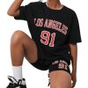 Girl's Letter Print Drop Shoulder Tee Tops & Biker Shorts 2 Piece Causal Summer Workout Outfits Set