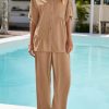 Two Piece Sets for Women Summer Outfits 2025 Dressy Casual Half Sleeve Button Down Shirt Wide Leg Pants Lounge Set