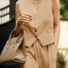 Women's 2 Piece Outfits V Neck Pants Sets Crop Vest Blazer and Wide Leg Suit