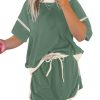 Women's 2 Piece Sets Summer Casual Short Sleeve Tops Matching Drawstring Mini Skirt Going Out Lounge Outfits