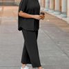 Women's Plus Size 2 Piece Outfits 3/4 Batwing Sleeve Capelet Crew Neck Pullover Top Wide Leg Pants Lounge Set