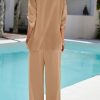 Two Piece Sets for Women Summer Outfits 2025 Dressy Casual Half Sleeve Button Down Shirt Wide Leg Pants Lounge Set