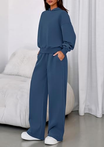 Womens Sweatsuits 2 Piece Set 2025 Casual Winter Long Sleeve Hoodie Loose Wide Leg Sweatpants Fall Tracksuit