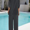 Two Piece Sets for Women Summer Outfits 2025 Dressy Casual Half Sleeve Button Down Shirt Wide Leg Pants Lounge Set