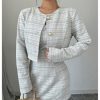 Women's 2 Piece Outfits Plaid Long Sleeve Button Down Cropped Jacket and Sleeveless Mini Dress Sets