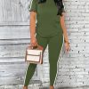 Women's 2 Piece Outfits Sweatsuit Summer Workout Striped Short Sleeve Long Sweatpants Casual Jogging Lounge Set