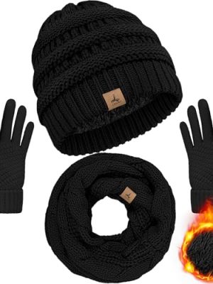 Warm Fleece Knit Winter Hat, Scarf & Touch Screen Gloves Set - Unisex Adult Winter Gifts