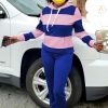 Womens 2 Piece Tracksuit Long Sleeve Warm Up Outfit Patchwork Pants Set
