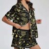 Women’s Silk Satin Pajama Set, Short Sleeve Button Down 2 Piece PJs with Shorts, Cozy Loungewear & Matching Holiday Pajamas