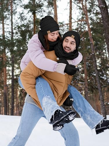 Warm Fleece Knit Winter Hat, Scarf & Touch Screen Gloves Set - Unisex Adult Winter Gifts