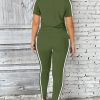 Women's 2 Piece Outfits Sweatsuit Summer Workout Striped Short Sleeve Long Sweatpants Casual Jogging Lounge Set