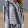 Women's Striped 2 Piece Lounge Set Casual Long Sleeve T-Shirt Drawstring Wide Leg Pants Matching Pajamas Set