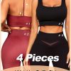 Workout Outfits Sets for Women 4 piece Seamless Backless Tank Sport Bra High Waist Short Yoga Gym Matching Active Set