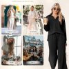 2 Piece Sets for Women Collared V Neck Long Sleeve Polo Shirts Tops Lounge Set Tracksuits Sweatsuits