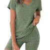 Biker Short Sets Women 2 Piece Outfits Ribbed Pajama Short Sleeve Workout Set