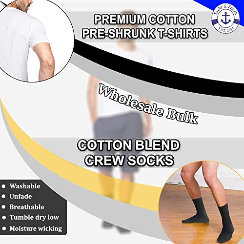 24 Piece Bulk Case Mens/Womens T-Shirt and Crew Sock Set, Travel, Charity Supply