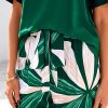 Women Summer 2 Piece Outfits 2025 Short Sleeve Knit Top Floral Print Belted Wide Leg Pant Sets With Pockets