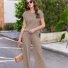 Lounge Sets for Women Two Piece Outfits Knit Cap Sleeve Tops Wide Leg Pleated Pants Casual Dressy Sweater Sets