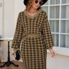 Women's 2 Piece Outfits Set Knit V Neck Batwing Long Sleeve Loose Top Bodycon Midi Skirt Sweater Dresses